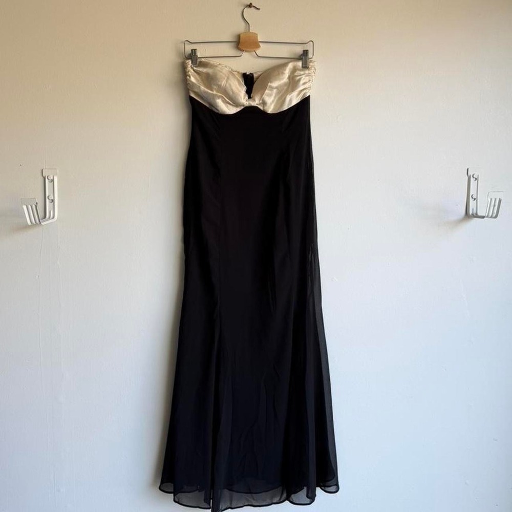 Runaway The Label black and cream strapless maxi dress